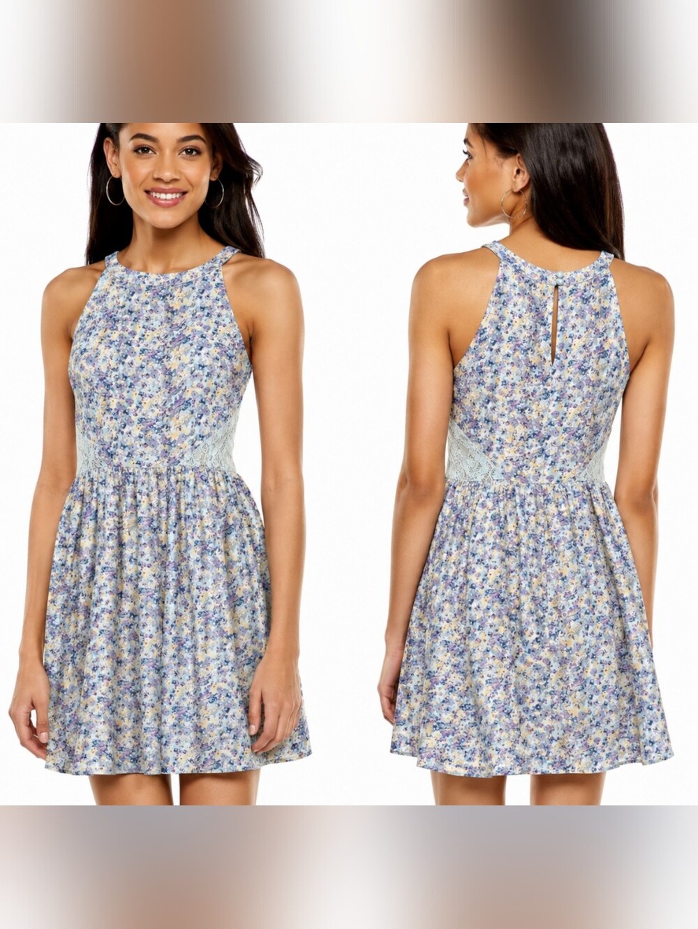 Disney Cinderella Blue Floral Lace Fit & Flare Halter Dress Youth Girl's Large